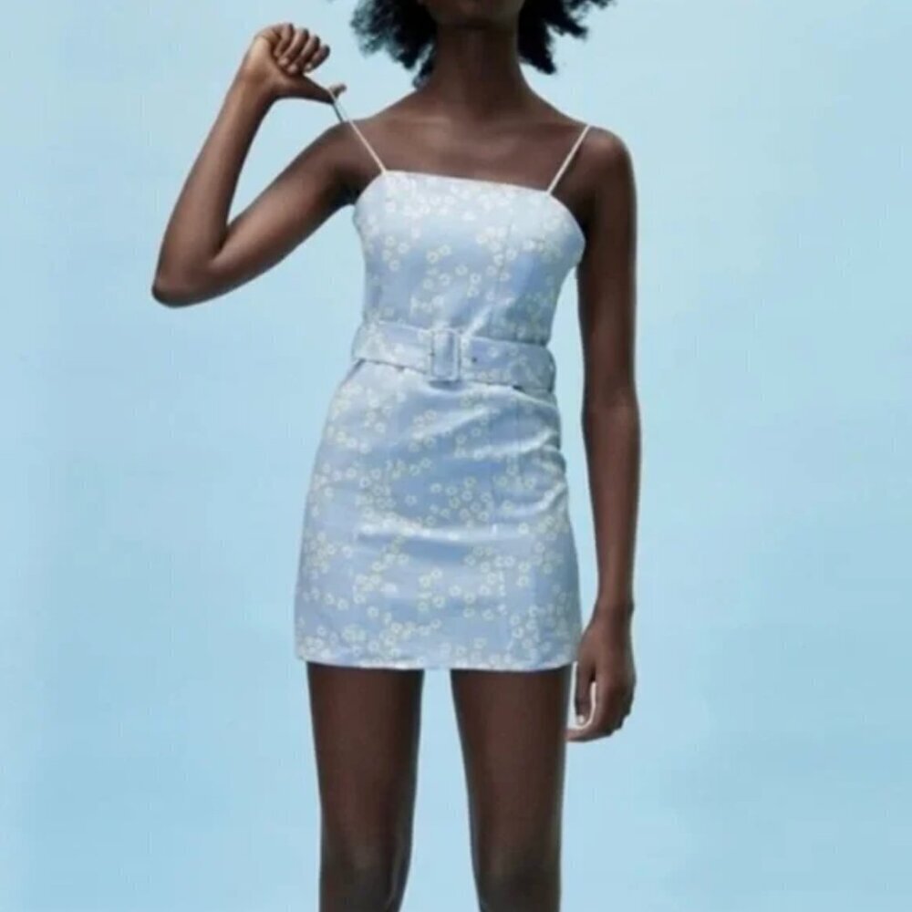 Zara Blue Floral Mini Dress Size Medium